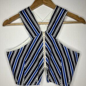 Alice McCall US 4 Top Only Blue Black Strped Criss Cross Cropped READ